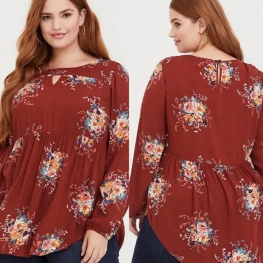 Torrid Burnt Orange Long Sleeve Keyhole Babydoll size 1X EUC